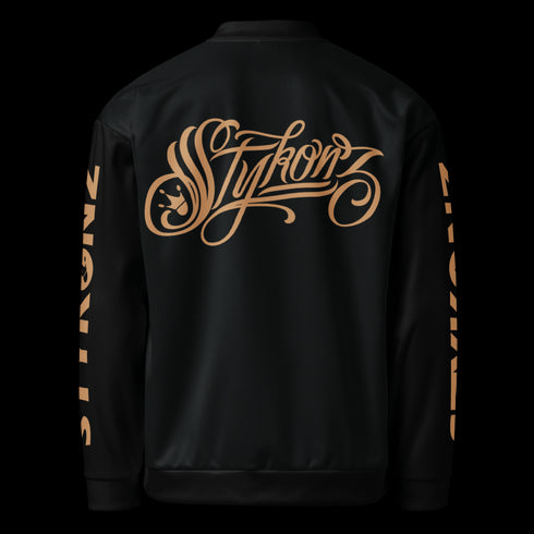 Men’s Graffiti Bomber Jacket – Gold Scriptkonz | Hip - Hop Streetwear Jacket - Stykonz Graffiti Streetwear